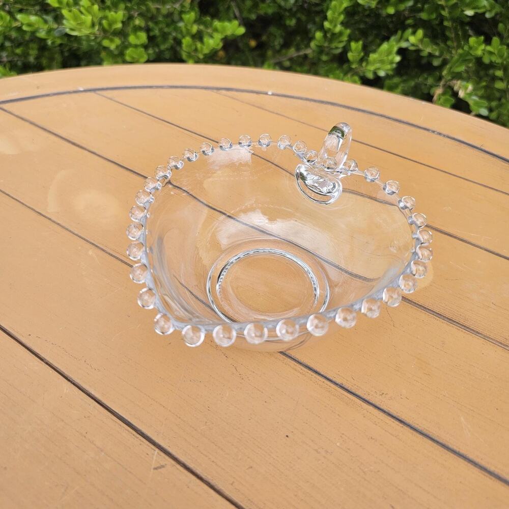 Vintage Imperial Glass Candlewick Clear Small Heart Shaped Bowl with Handle